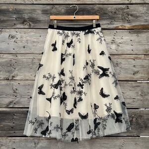 Chicwish Lace Black Butterfly Layered Midi Skirt Women’s Medium